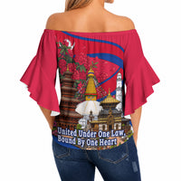 Nepal Constitution Day Off Shoulder Wrap Waist Top Himalayan Temples Danphe Himalayan Monal Floral