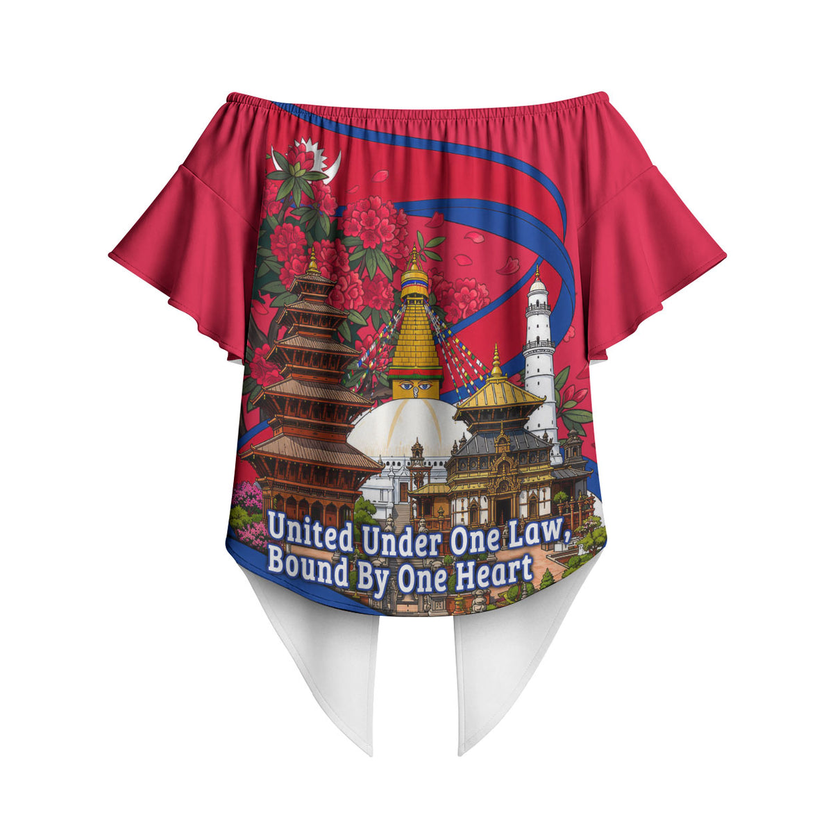 Nepal Constitution Day Off Shoulder Wrap Waist Top Himalayan Temples Danphe Himalayan Monal Floral