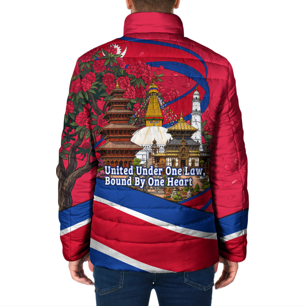 Nepal Constitution Day Padded Jacket Himalayan Temples Danphe Himalayan Monal Floral