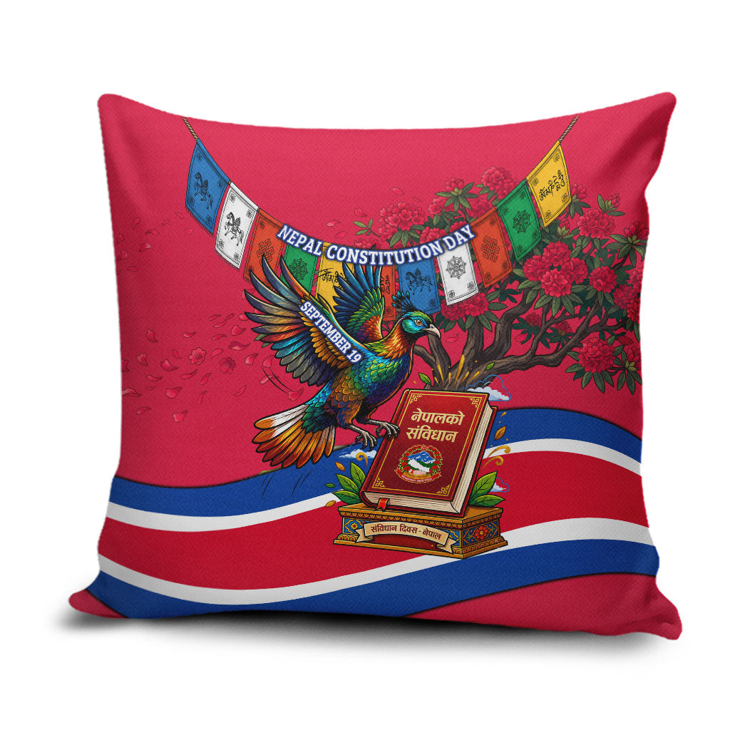Nepal Constitution Day Pillow Cover Himalayan Temples Danphe Himalayan Monal Floral