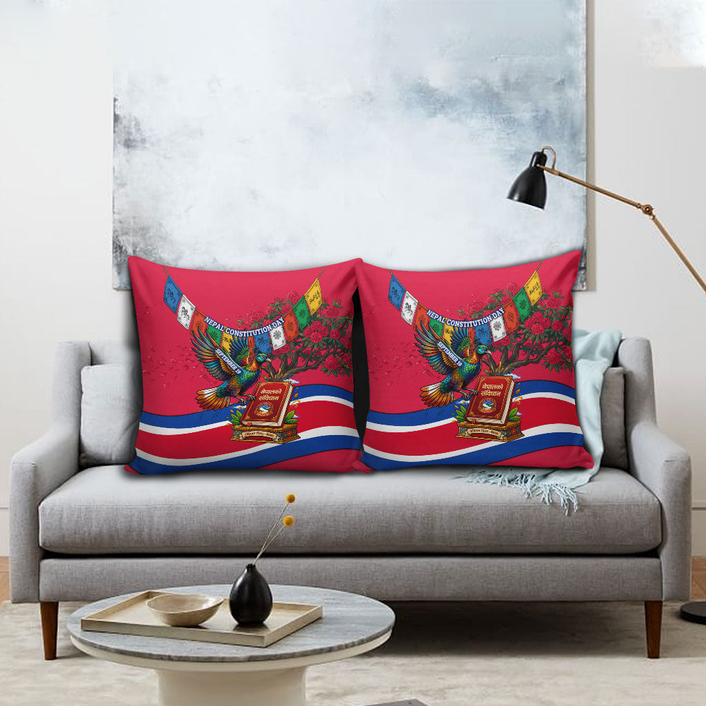 Nepal Constitution Day Pillow Cover Himalayan Temples Danphe Himalayan Monal Floral