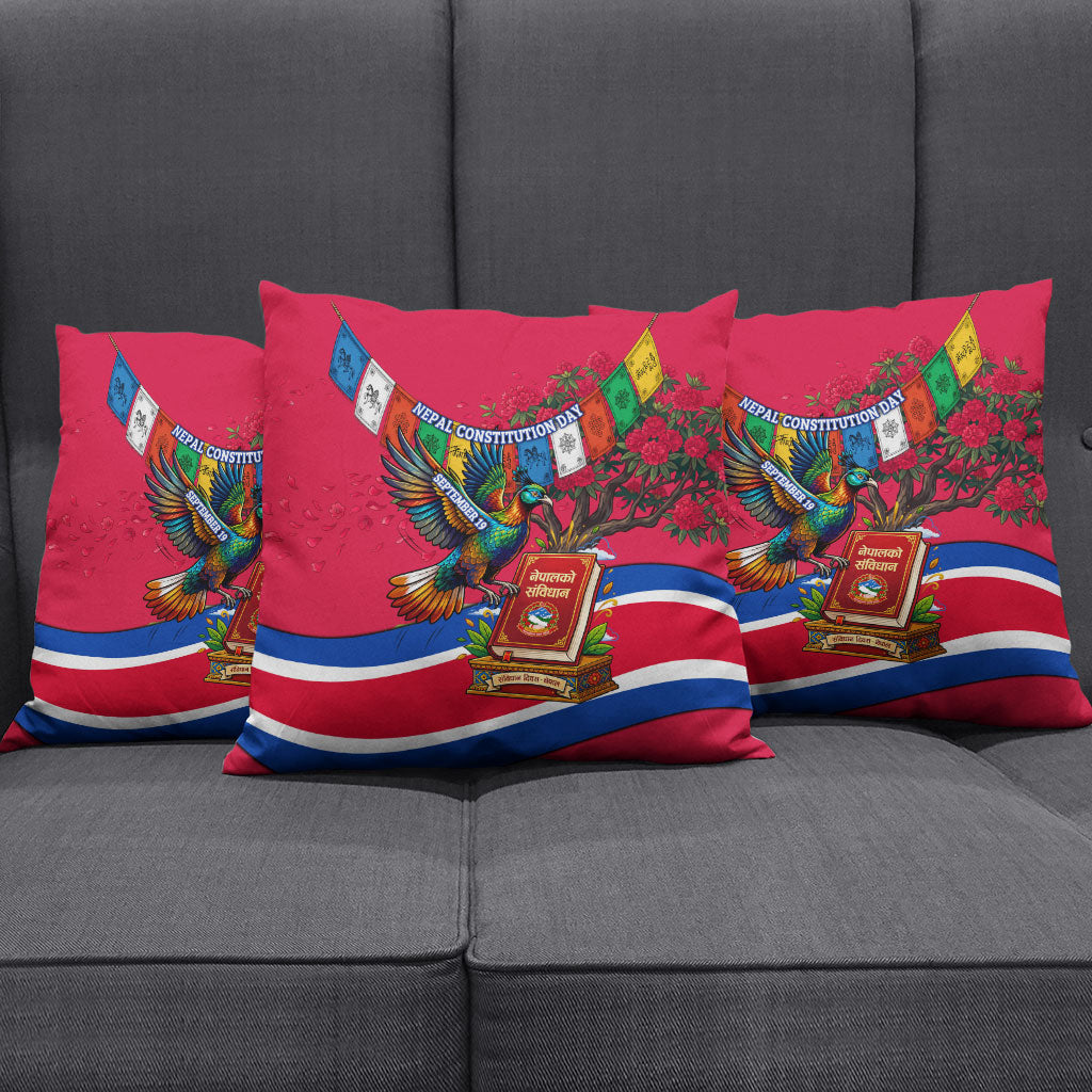 Nepal Constitution Day Pillow Cover Himalayan Temples Danphe Himalayan Monal Floral