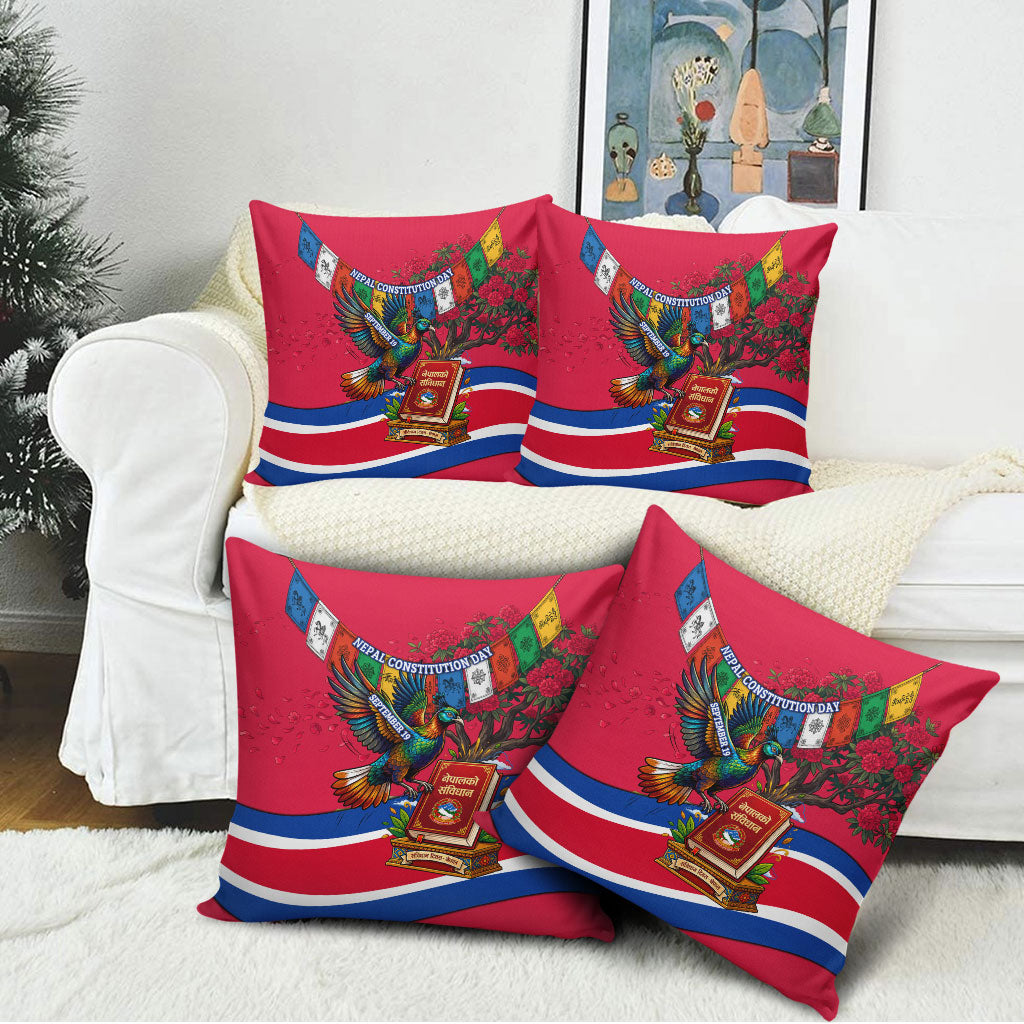 Nepal Constitution Day Pillow Cover Himalayan Temples Danphe Himalayan Monal Floral
