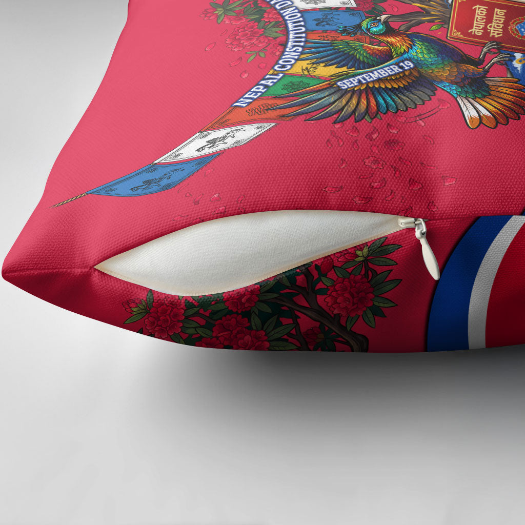 Nepal Constitution Day Pillow Cover Himalayan Temples Danphe Himalayan Monal Floral