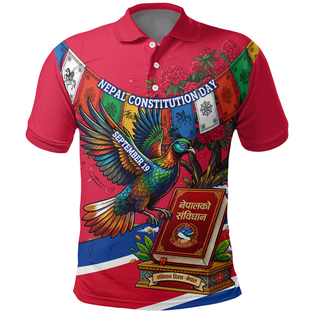 Nepal Constitution Day Polo Shirt Himalayan Temples Danphe Himalayan Monal Floral