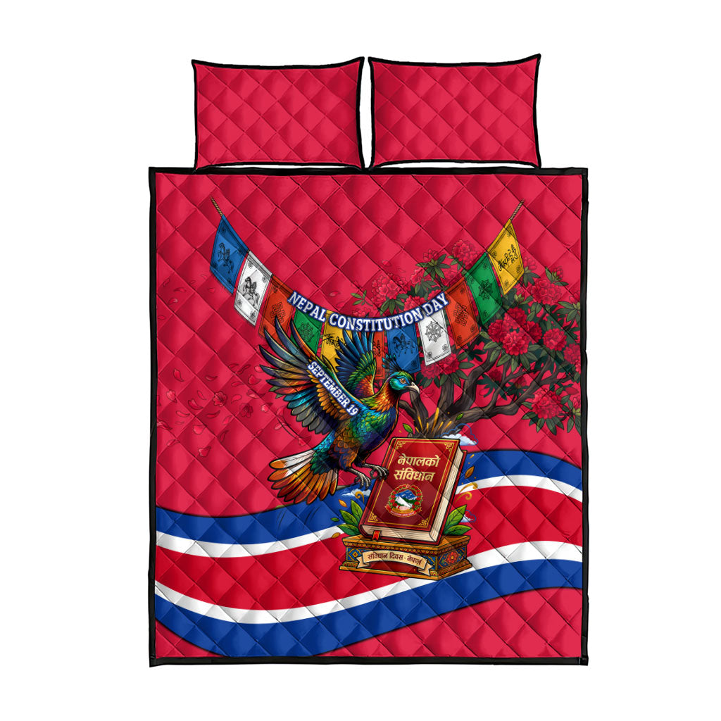 Nepal Constitution Day Quilt Bed Set Himalayan Temples Danphe Himalayan Monal Floral