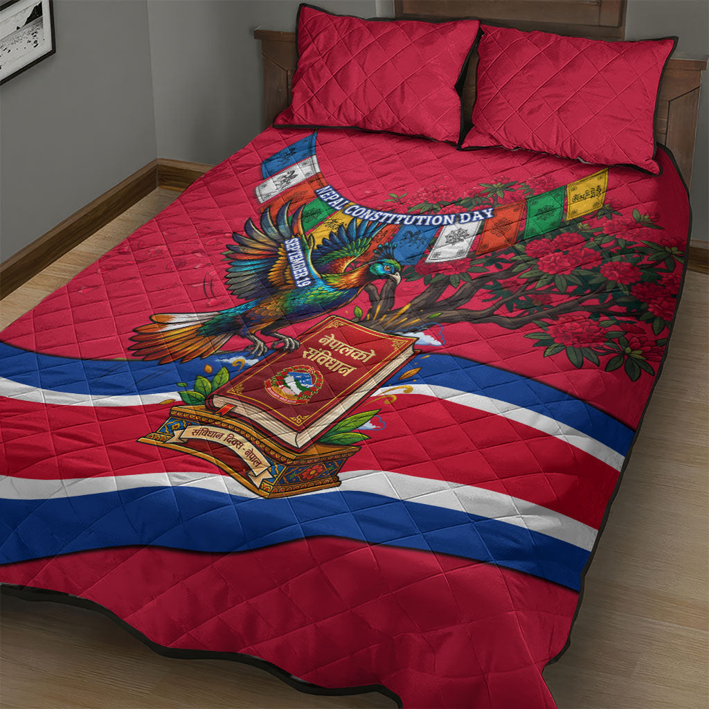 Nepal Constitution Day Quilt Bed Set Himalayan Temples Danphe Himalayan Monal Floral