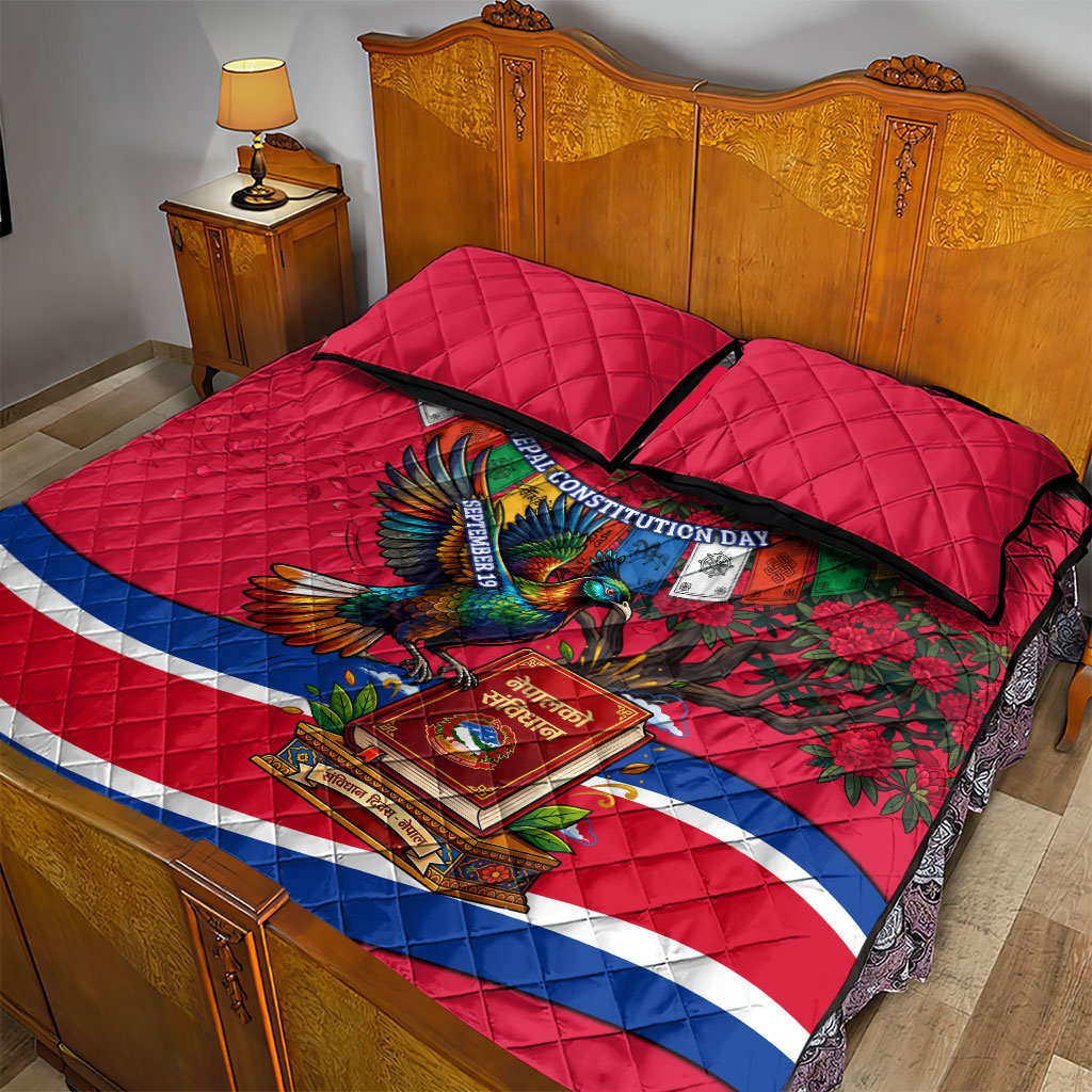 Nepal Constitution Day Quilt Bed Set Himalayan Temples Danphe Himalayan Monal Floral