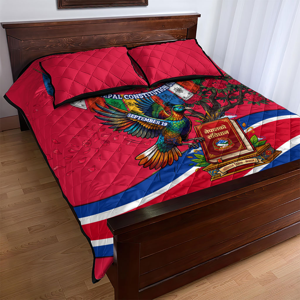 Nepal Constitution Day Quilt Bed Set Himalayan Temples Danphe Himalayan Monal Floral