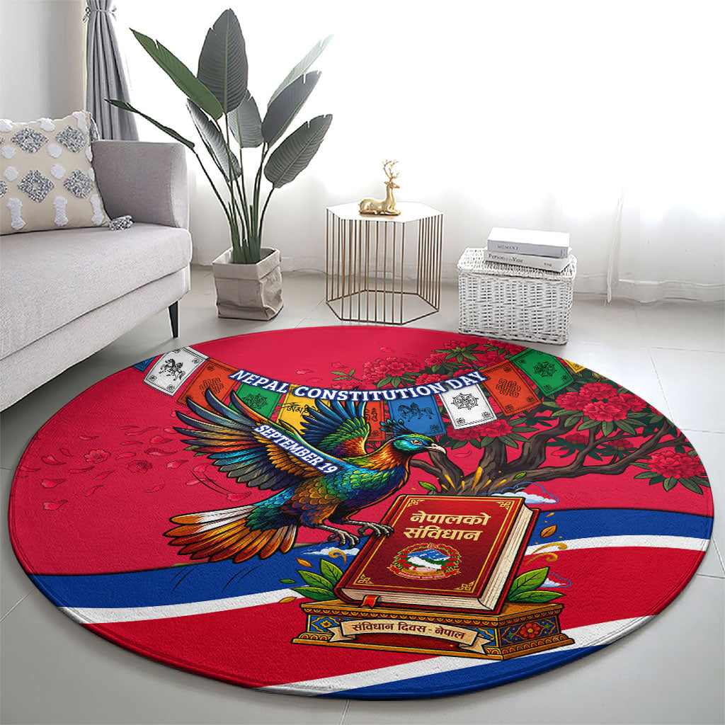 Nepal Constitution Day Round Carpet Himalayan Temples Danphe Himalayan Monal Floral