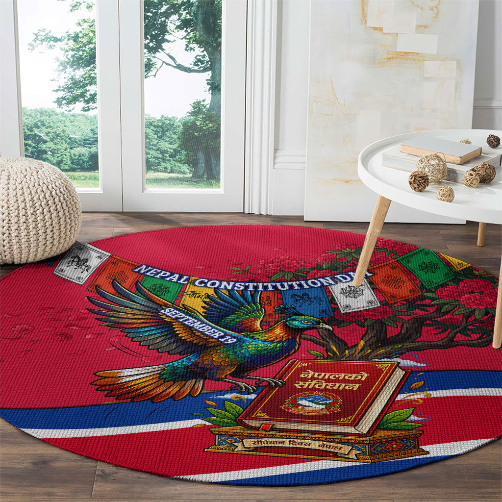 Nepal Constitution Day Round Carpet Himalayan Temples Danphe Himalayan Monal Floral