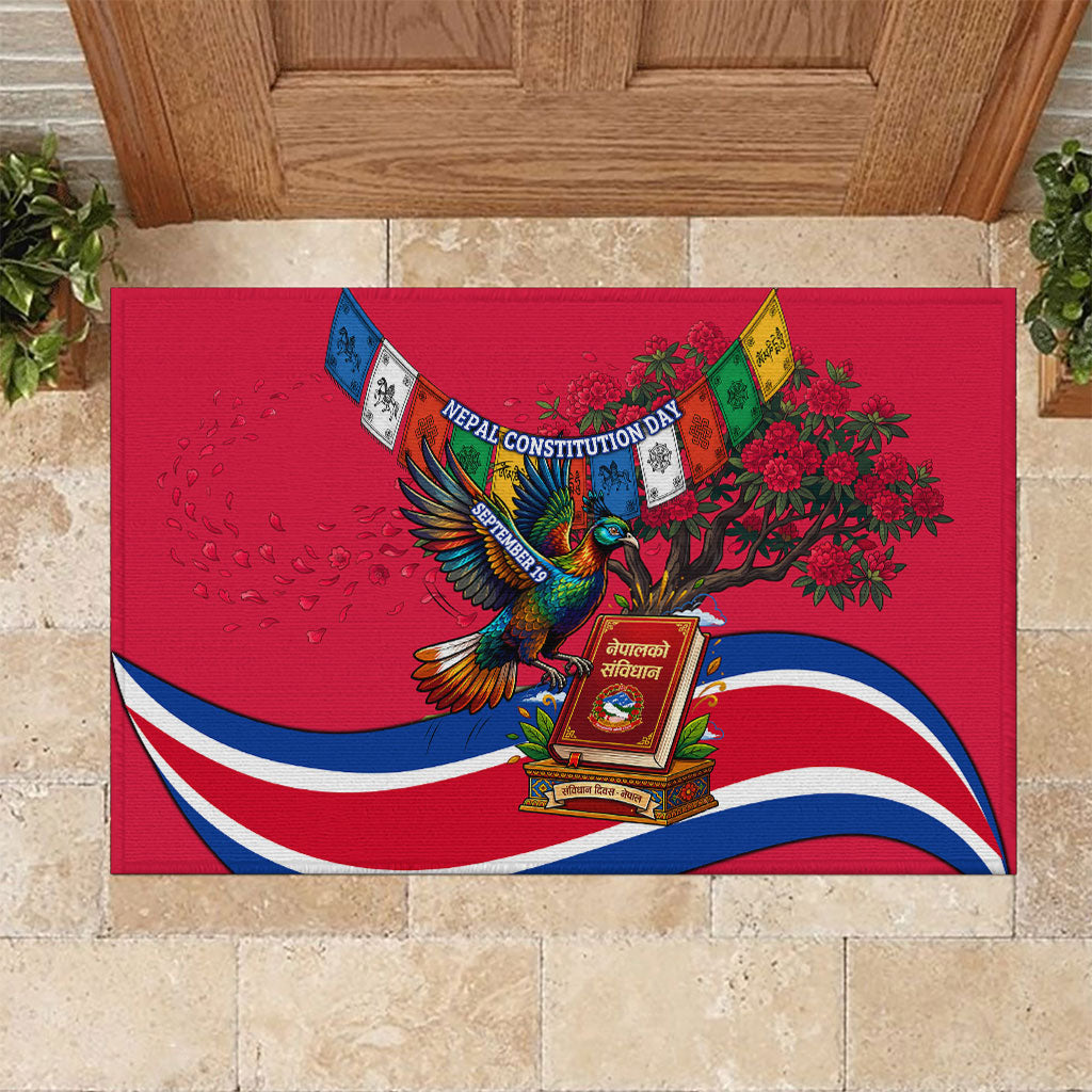 Nepal Constitution Day Rubber Doormat Himalayan Temples Danphe Himalayan Monal Floral