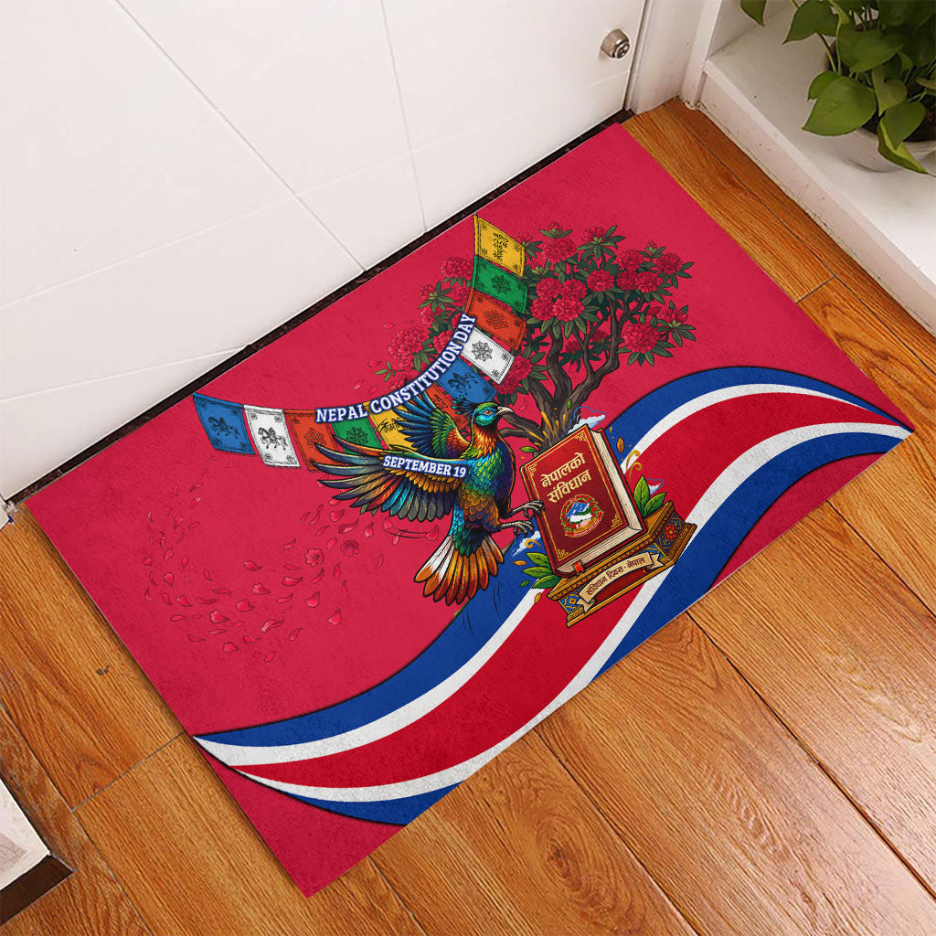 Nepal Constitution Day Rubber Doormat Himalayan Temples Danphe Himalayan Monal Floral