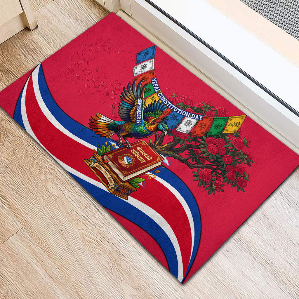 Nepal Constitution Day Rubber Doormat Himalayan Temples Danphe Himalayan Monal Floral