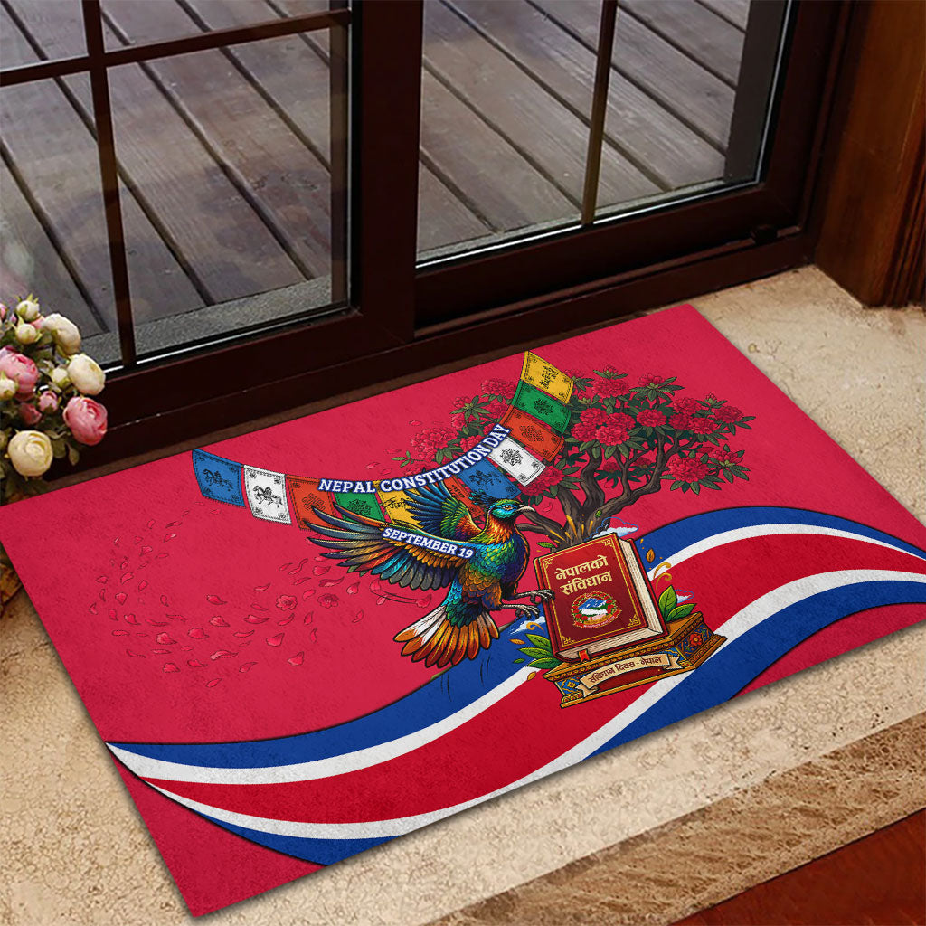 Nepal Constitution Day Rubber Doormat Himalayan Temples Danphe Himalayan Monal Floral
