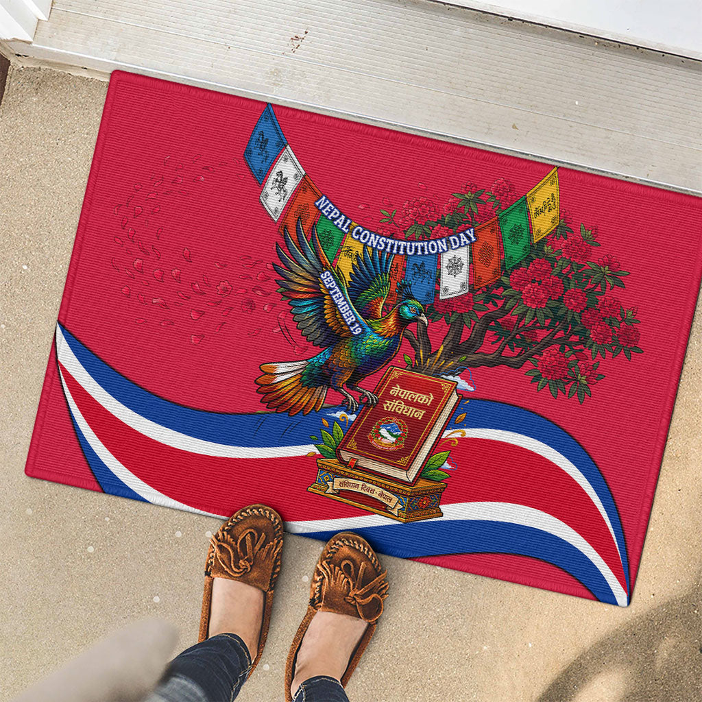Nepal Constitution Day Rubber Doormat Himalayan Temples Danphe Himalayan Monal Floral