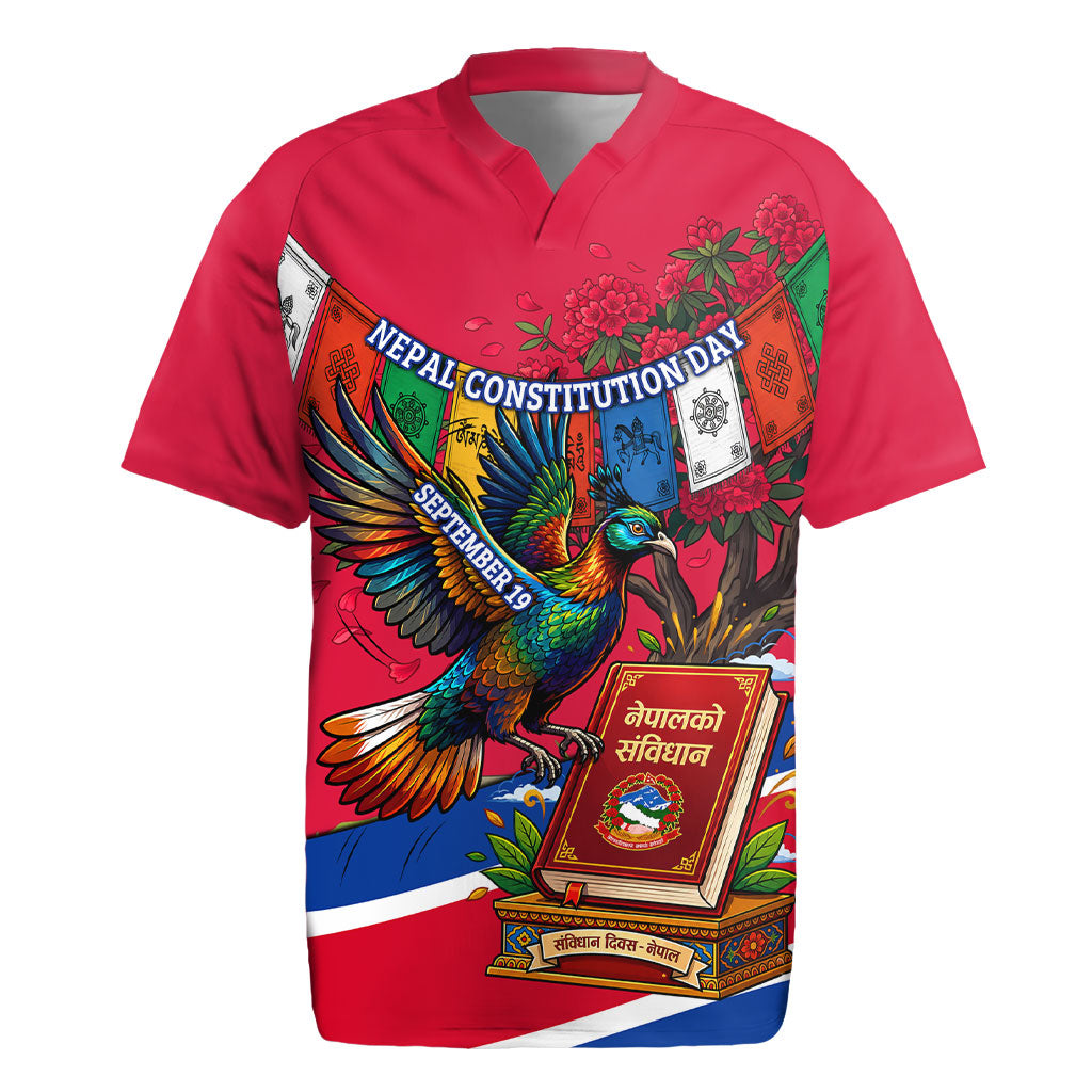 Nepal Constitution Day Rugby Jersey Himalayan Temples Danphe Himalayan Monal Floral