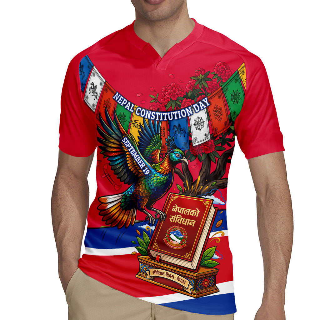 Nepal Constitution Day Rugby Jersey Himalayan Temples Danphe Himalayan Monal Floral