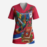 Nepal Constitution Day Scrub Top Himalayan Temples Danphe Himalayan Monal Floral