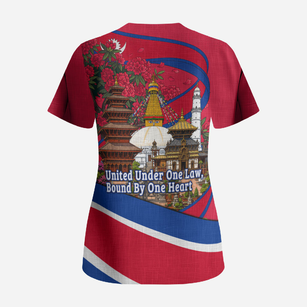 Nepal Constitution Day Scrub Top Himalayan Temples Danphe Himalayan Monal Floral