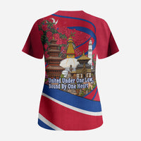 Nepal Constitution Day Scrub Top Himalayan Temples Danphe Himalayan Monal Floral