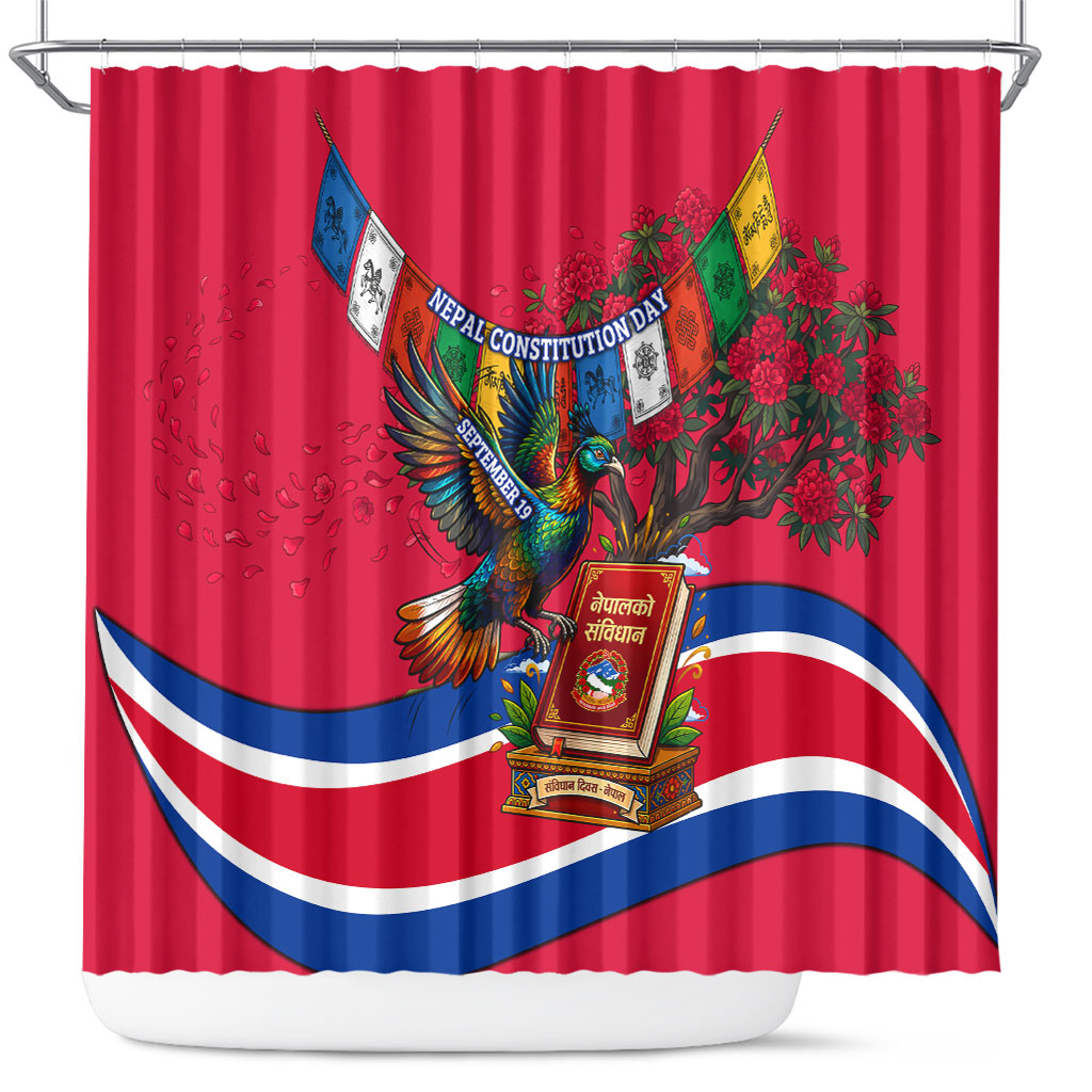 Nepal Constitution Day Shower Curtain Himalayan Temples Danphe Himalayan Monal Floral