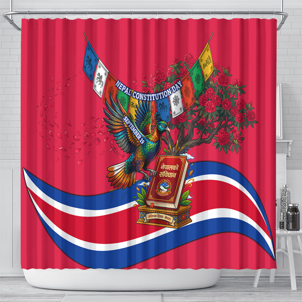 Nepal Constitution Day Shower Curtain Himalayan Temples Danphe Himalayan Monal Floral