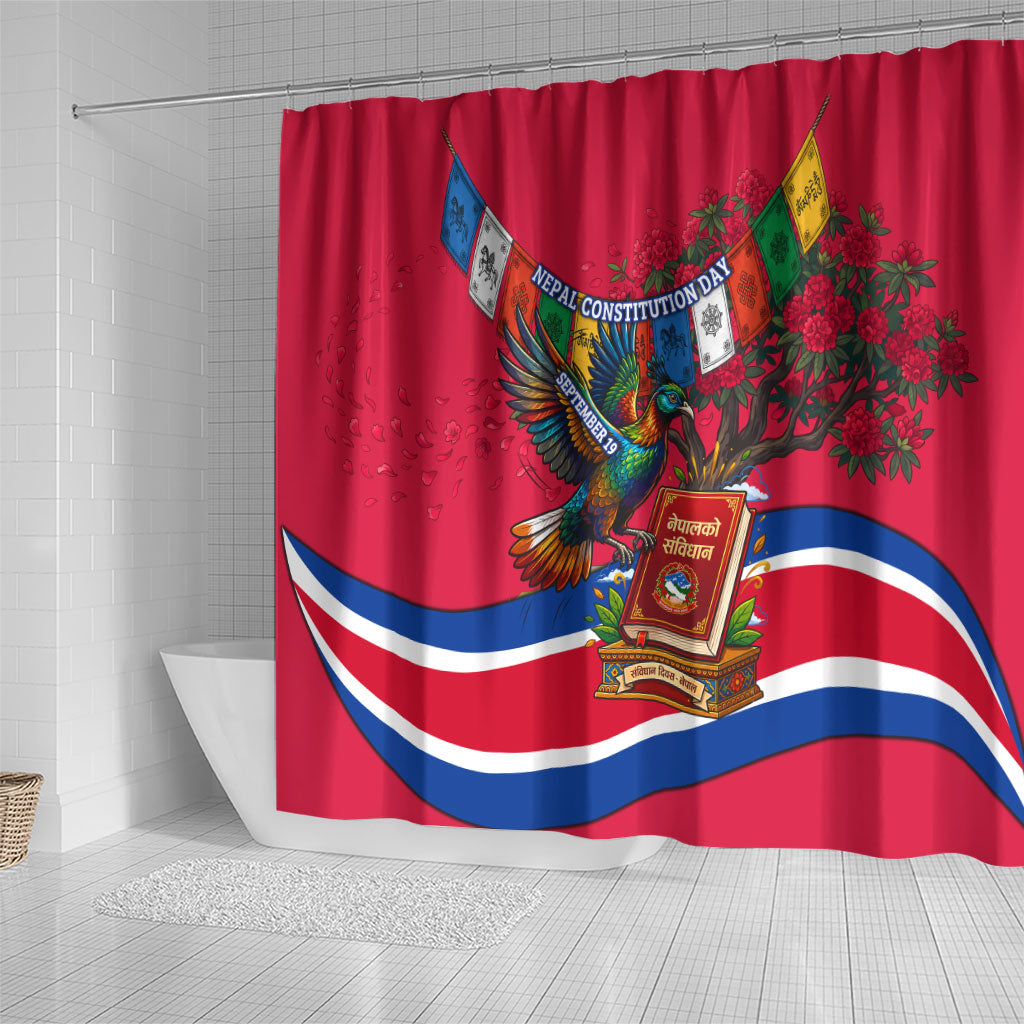 Nepal Constitution Day Shower Curtain Himalayan Temples Danphe Himalayan Monal Floral