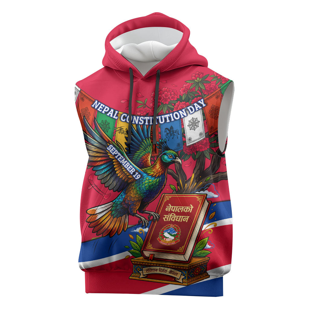 Nepal Constitution Day Sleeveless Hoodie Himalayan Temples Danphe Himalayan Monal Floral
