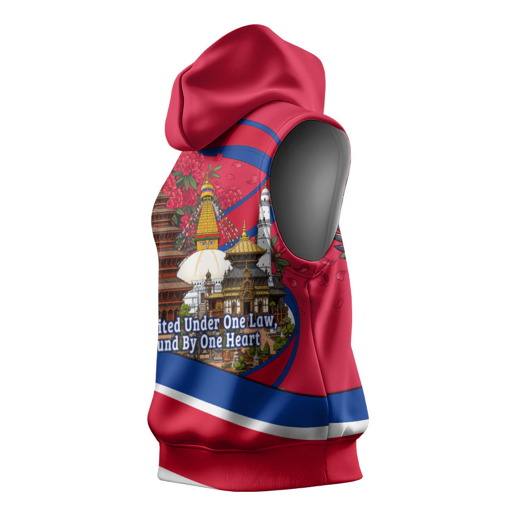 Nepal Constitution Day Sleeveless Hoodie Himalayan Temples Danphe Himalayan Monal Floral