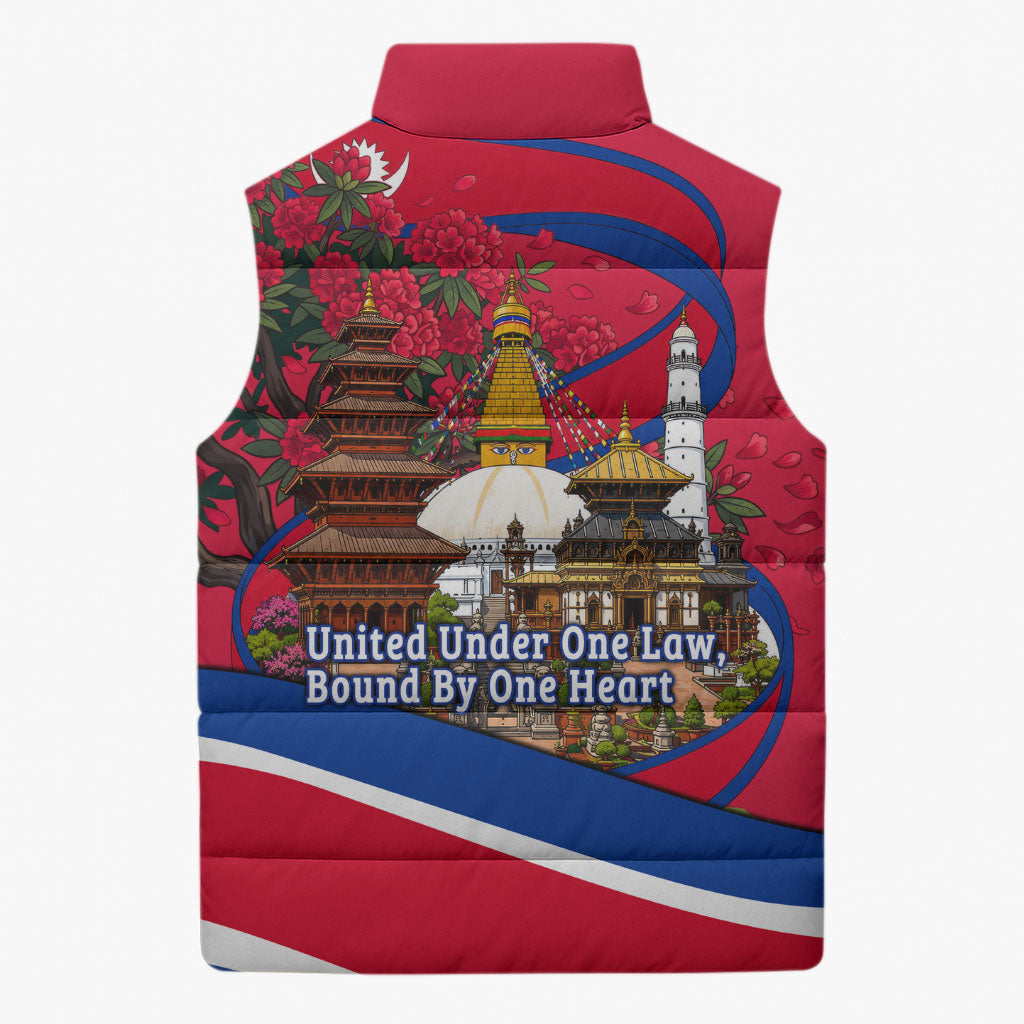 Nepal Constitution Day Sleeveless Puffer Jacket Himalayan Temples Danphe Himalayan Monal Floral