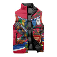 Nepal Constitution Day Sleeveless Puffer Jacket Himalayan Temples Danphe Himalayan Monal Floral