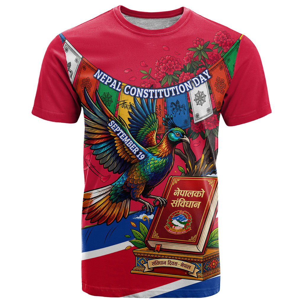 Nepal Constitution Day T Shirt Himalayan Temples Danphe Himalayan Monal Floral