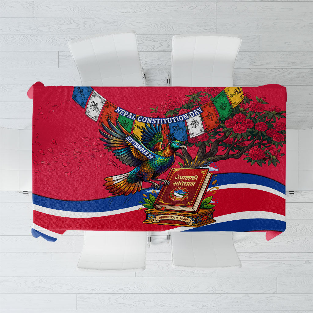 Nepal Constitution Day Tablecloth Himalayan Temples Danphe Himalayan Monal Floral