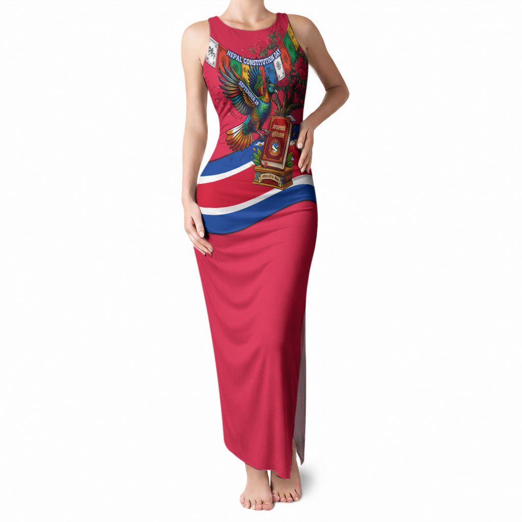 Nepal Constitution Day Tank Maxi Dress Himalayan Temples Danphe Himalayan Monal Floral