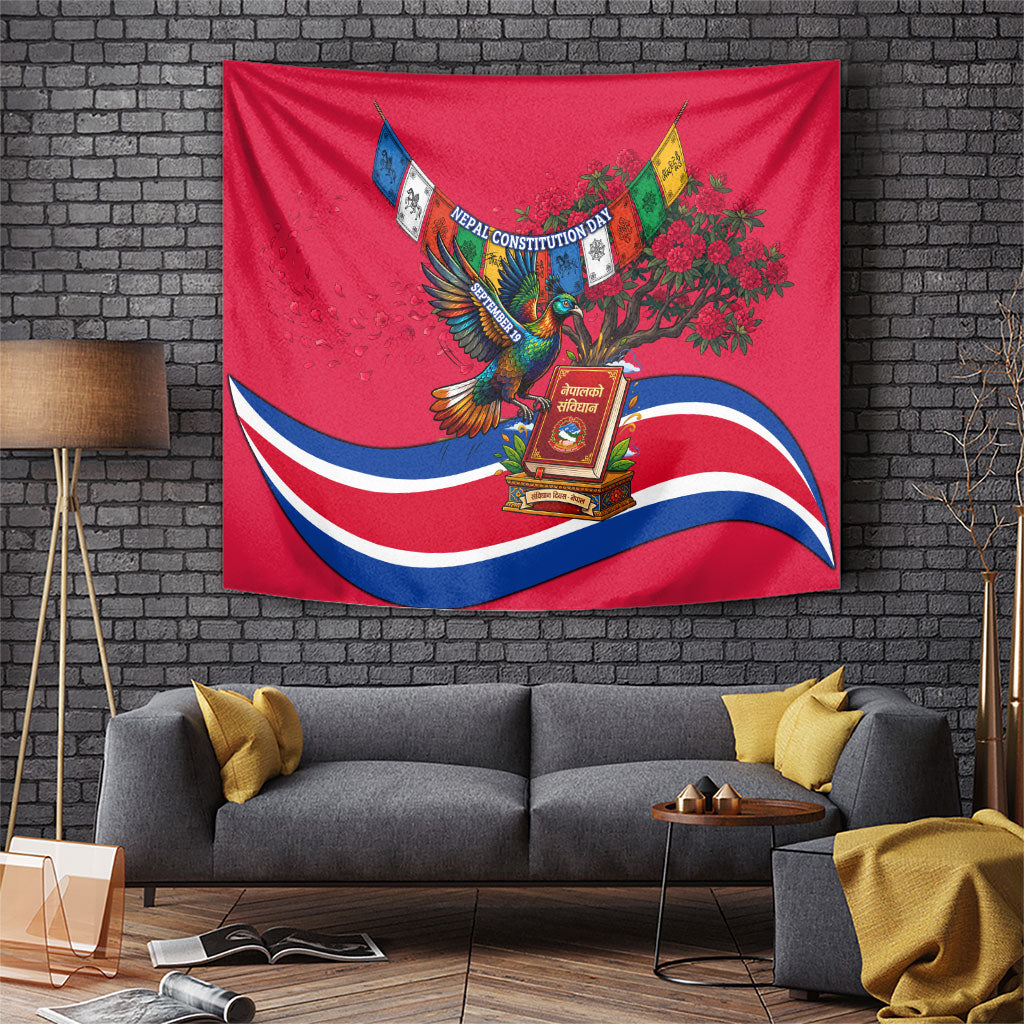 Nepal Constitution Day Tapestry Himalayan Temples Danphe Himalayan Monal Floral
