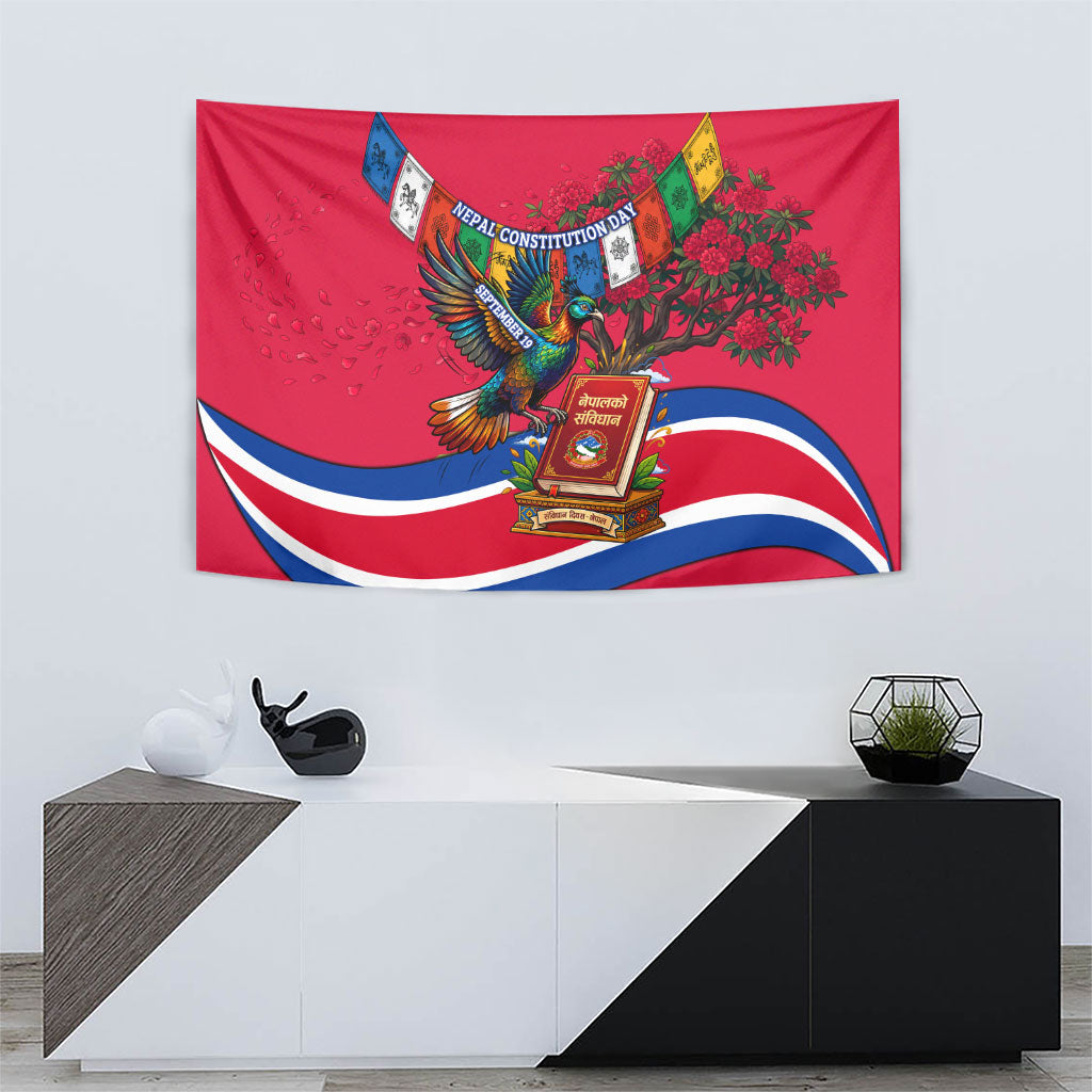 Nepal Constitution Day Tapestry Himalayan Temples Danphe Himalayan Monal Floral