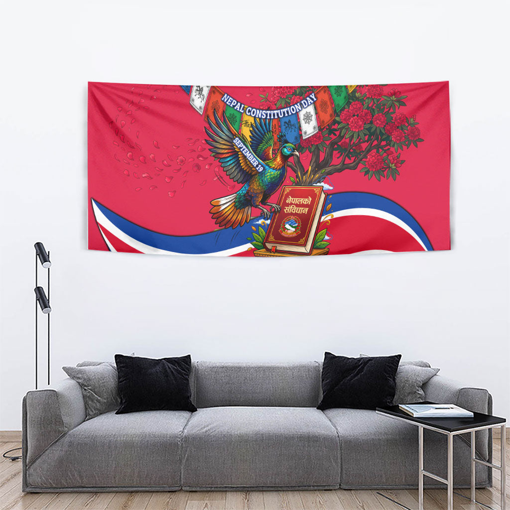 Nepal Constitution Day Tapestry Himalayan Temples Danphe Himalayan Monal Floral