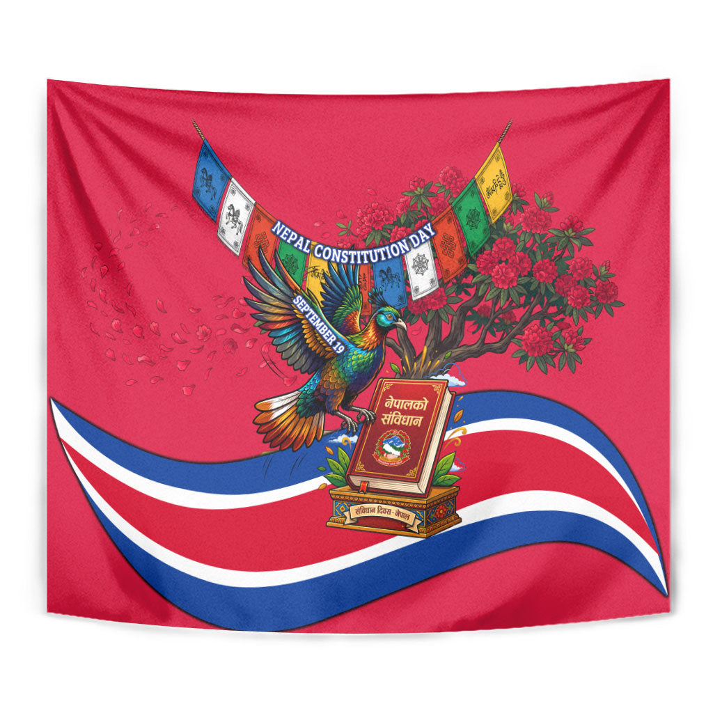 Nepal Constitution Day Tapestry Himalayan Temples Danphe Himalayan Monal Floral