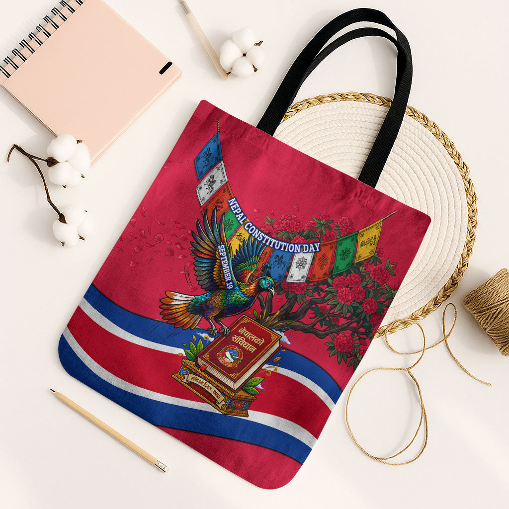 Nepal Constitution Day Tote Bag Himalayan Temples Danphe Himalayan Monal Floral