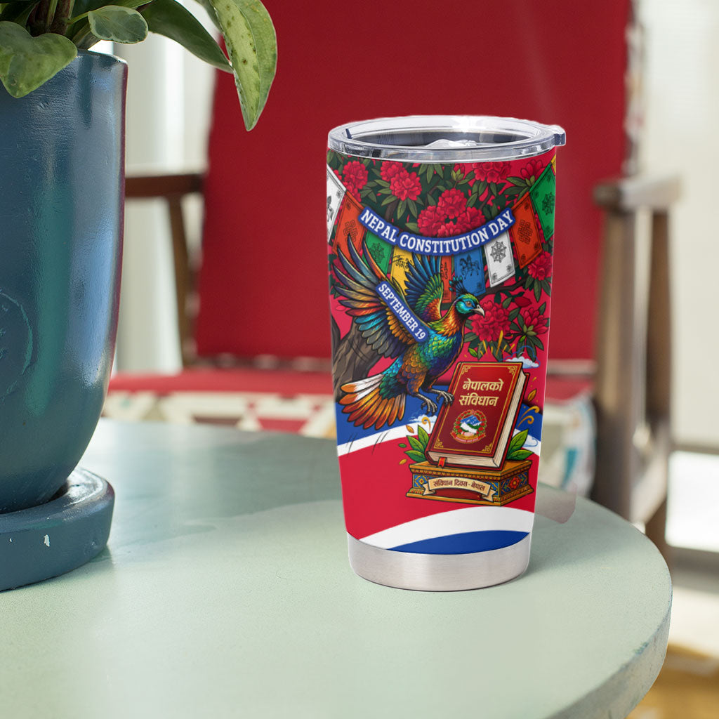 Nepal Constitution Day Tumbler Cup Himalayan Temples Danphe Himalayan Monal Floral