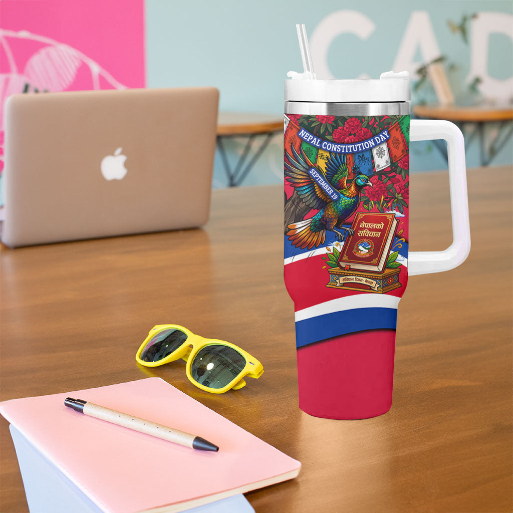 Nepal Constitution Day Tumbler With Handle Himalayan Temples Danphe Himalayan Monal Floral