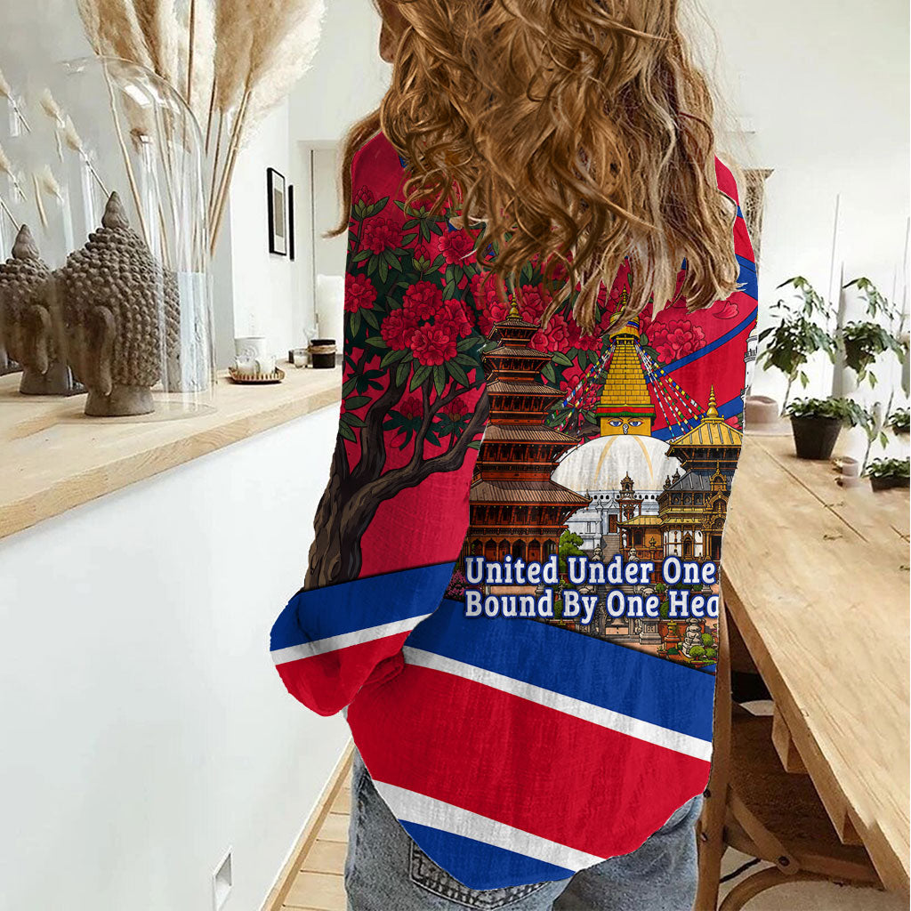 Nepal Constitution Day Women Casual Shirt Himalayan Temples Danphe Himalayan Monal Floral