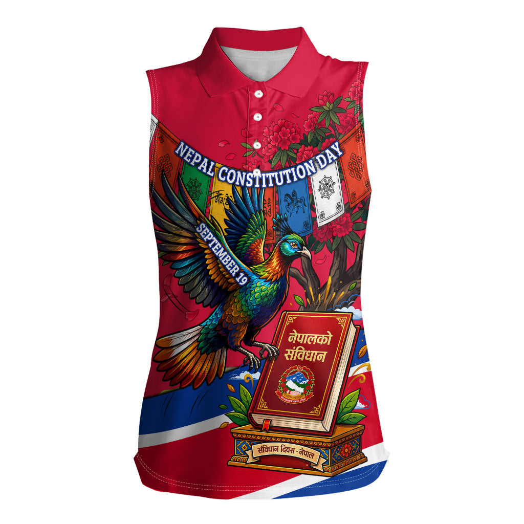 Nepal Constitution Day Women Sleeveless Polo Shirt Himalayan Temples Danphe Himalayan Monal Floral