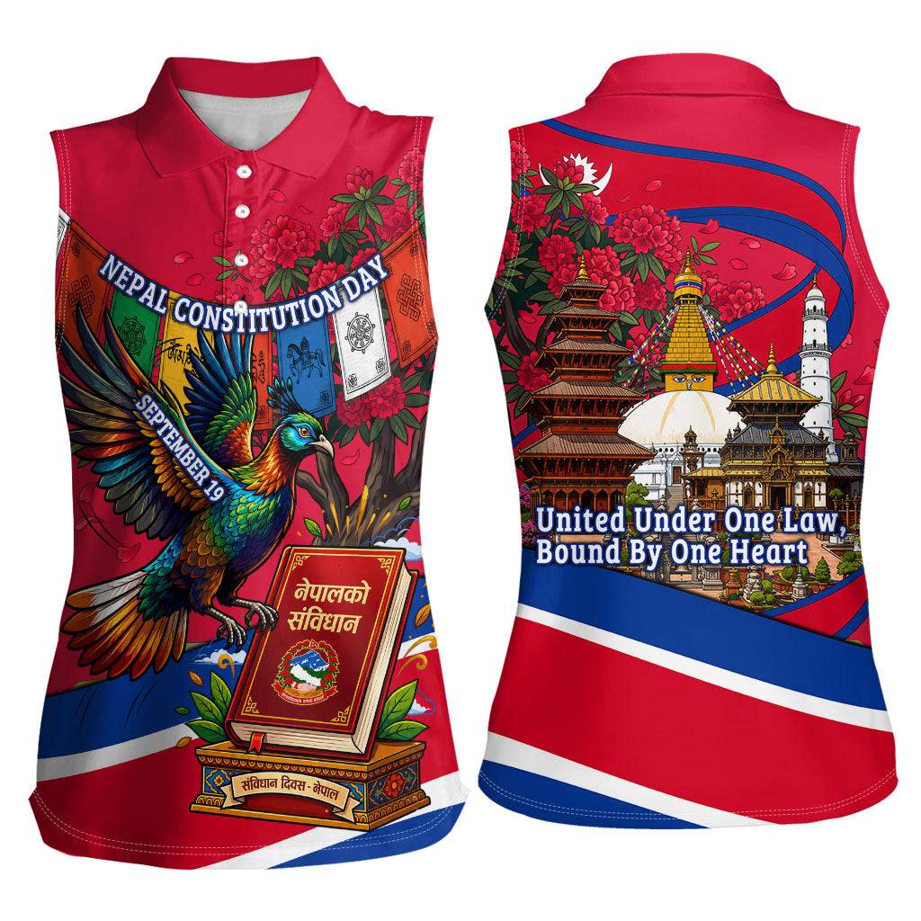 Nepal Constitution Day Women Sleeveless Polo Shirt Himalayan Temples Danphe Himalayan Monal Floral