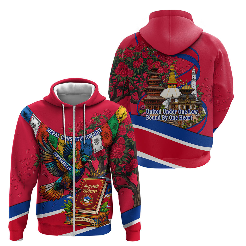Nepal Constitution Day Zip Hoodie Himalayan Temples Danphe Himalayan Monal Floral