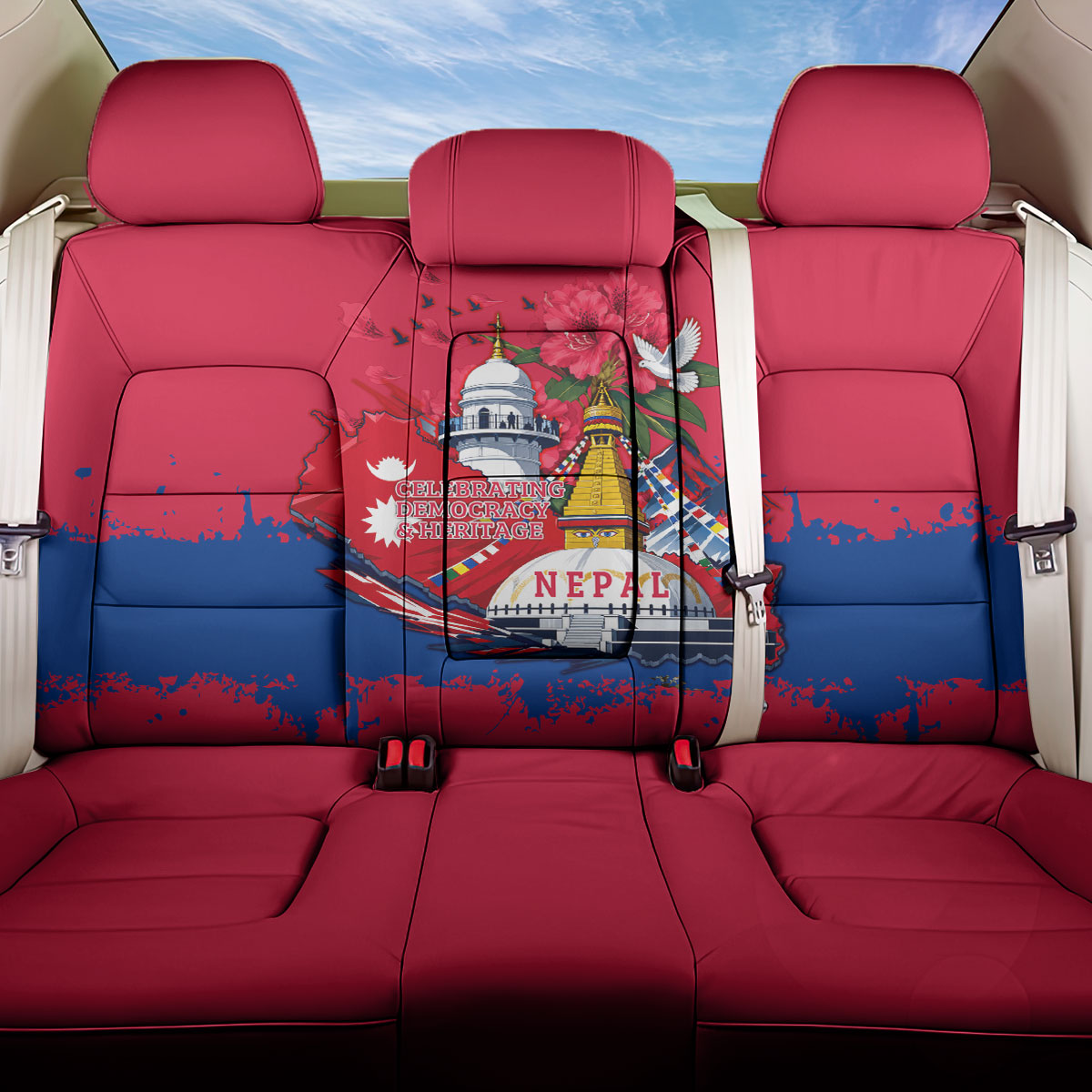 Nepal Constitution Day September 19 Back Car Seat Cover Himalayan Temples Heritage Flag Dove