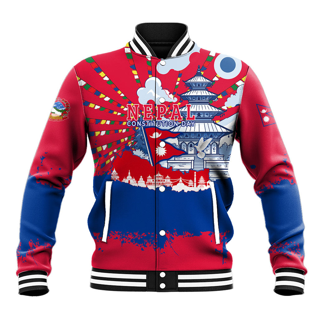 Nepal Constitution Day September 19 Baseball Jacket Himalayan Temples Heritage Flag Dove