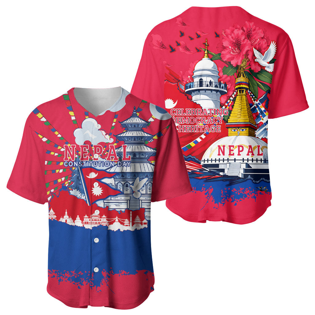 Nepal Constitution Day September 19 Baseball Jersey Himalayan Temples Heritage Flag Dove