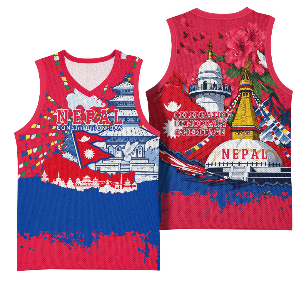Nepal Constitution Day September 19 Basketball Jersey Himalayan Temples Heritage Flag Dove